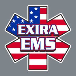 EMS sticker design with American flag inside star of life.  Town name stacked over EMS on centered over star.