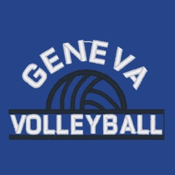 half volleyball above lines making text frame. circle text team name above art.