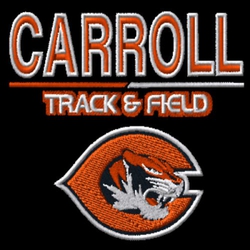 track and field embroidery design with large mascot at the bottom.