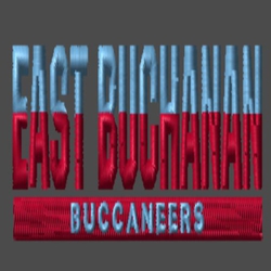 embroidery spirit wear design with split letter coloring and team name box at the bottom of the design