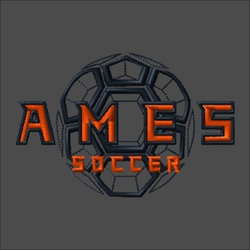 embroidery soccer design with soccer ball outline and lettering over the top