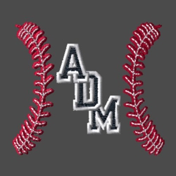 baseball embroidery design with vertical laces and stacked lettering in the middle