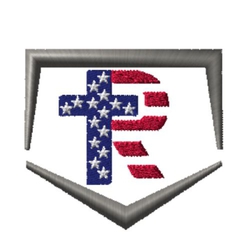 embroidery baseball or softball design with home plate and team initials in plate. patriotic flag in letters