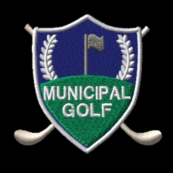 embroidery golf design with leaf and shield.