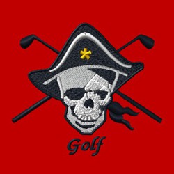 golf design with pirate head mascot and club silhoutte