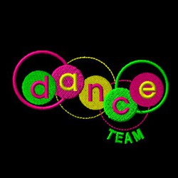 embroidery dance design with lettering in colored circles