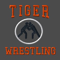 olympic symbol wrestlers in circle with athletic lettering above and below image