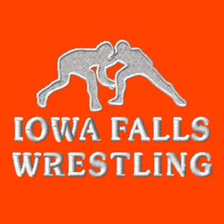 wrestlers in up position with lettering below design