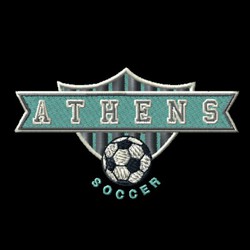 soccer ball, shield and banner or ribbon with team name