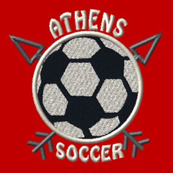 soccer ball with arrows and circle text above and below ball