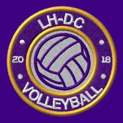 volleyball inside round banner with circle text above and below inside banner.