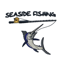 embroidery fishing design, seaside fishing