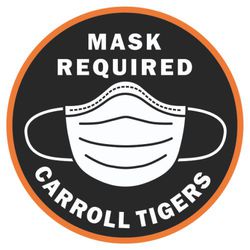 School mask required circular sticker.