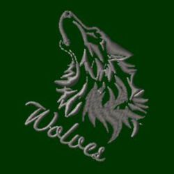 embroidery, wolf mascot.