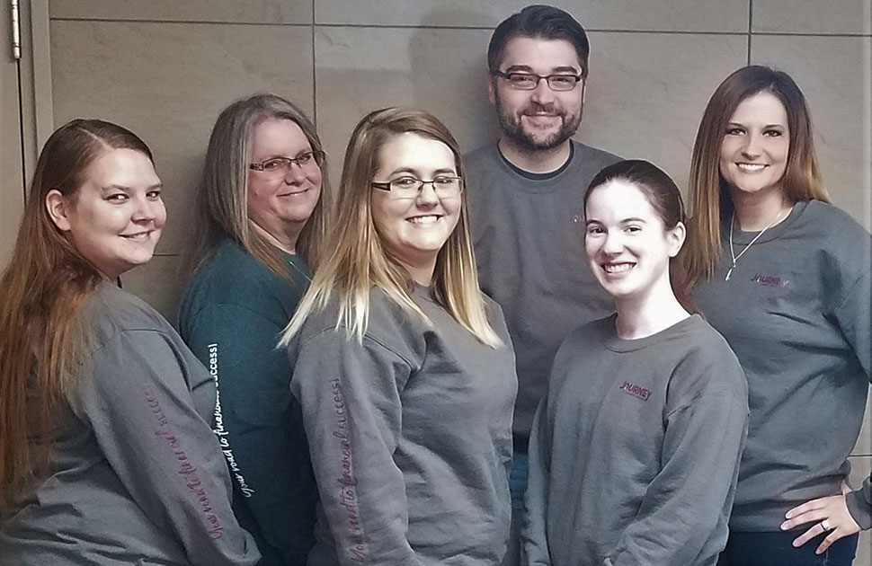 Journey Credit Union staff wearing their new logo apparel from The Graphic Edge