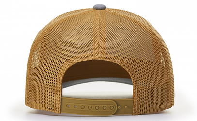 Richardson Five Panel Trucker Hat back view in Amber Gold