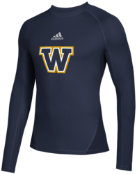 Adidas Alphaskin Long Sleeve Warm Top front view in Navy