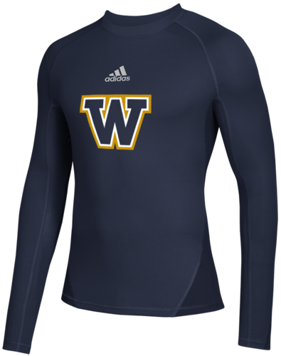 Adidas Alphaskin Long Sleeve Warm Top front view in Navy