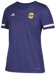 Adidas Women's Team 19 Short Sleeve Jersey shown in Purple with Screen Print Design
