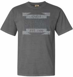 Comfort Colors Pigment Dyed Tee in Grey with screen print design, Front View