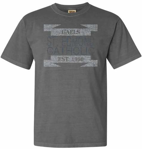 Comfort Colors Pigment Dyed Tee in Grey with screen print design, Front View