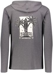 Holloway Coast Hoodie back view in Carbon Heather with full back screen print design