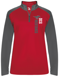 Badger Women's Ultimate SoftLock Sport 1/4 Zip front view in Red/Graphite with Screen Print Design
