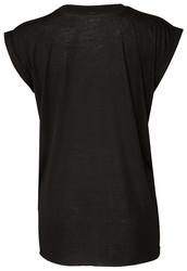 Bella Women's Flowy Muscle Tee With Rolled Cuff back view in Black
