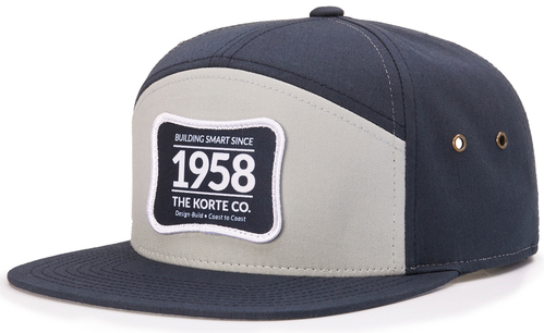 Richardson 7 Panel Twill Strapback Cap front view in Pigeon Grey and Navy with Logo