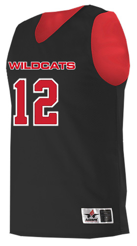 Alleson Wide Shoulder Reversible Mesh Basketball Tank front view in Black and Red