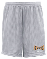 Badger 9" Mesh Short, front view in white with design