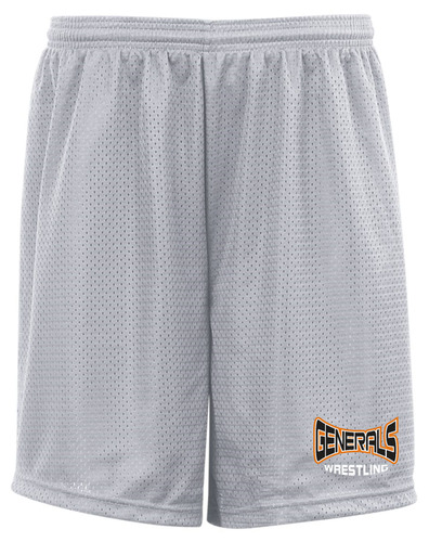 Badger 9&quot; Mesh Short, front view in white with design