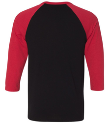 Bella Unisex Three-Quarter Sleeve Baseball Tee, back view black/red