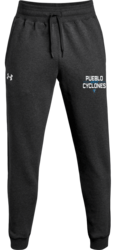 Under Armour Hustle Fleece Jogger front view in Black with Design