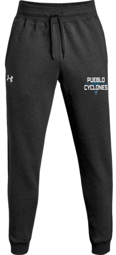 Under Armour Hustle Fleece Jogger front view in Black with Design