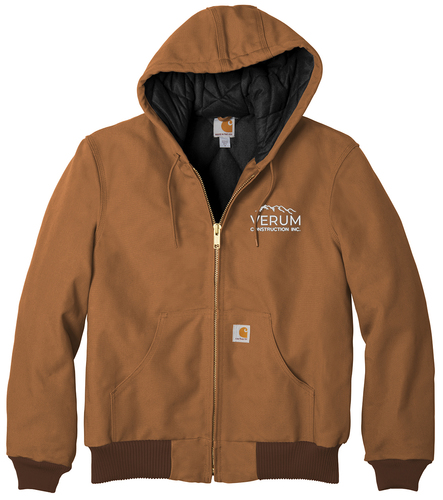 Carhartt Quilted-Flannel-Lined Duck Active Jacket font view in Brown