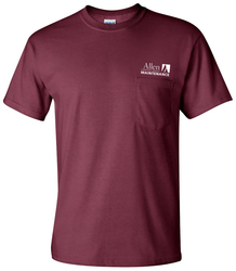 Gildan Ultra Cotton Pocket Tee front view in Maroon with Screen Print Logo