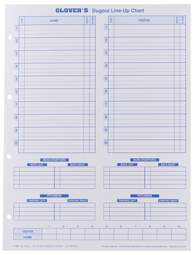 Glover Dugout Line-Up Chart