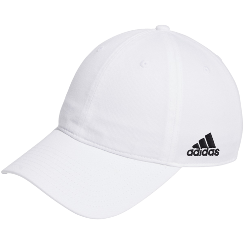 side view of adidas adjustable washed slouch cap white