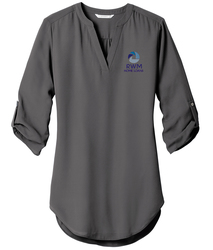Front View Custom Embroidered Port Authority Women's 3/4-Sleeve Tunic Blouse in Sterling Grey
