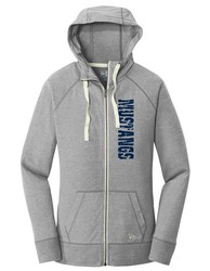 Front view of Shadow Grey Heather New Era Ladies Sueded Cotton Full-Zip Hoodie with Screen Print Design on Left Chest