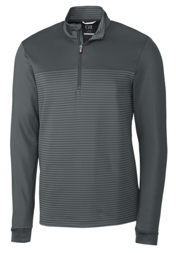 front view of cutter and buck traverse stripe stretch quarter zip men's pullover