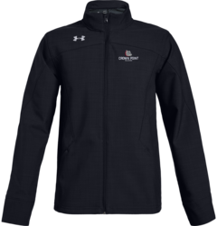 Under Armour Barrage Softshell Jacket front view in Black with design
