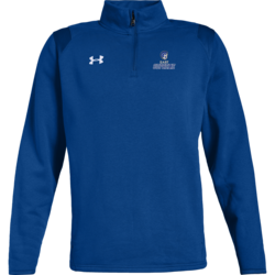 Under Armour Hustle Fleece 1/4 Zip front view in Royal with Embroidered Logo