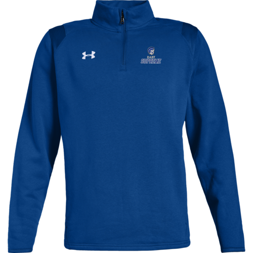 Under Armour Hustle Fleece 1/4 Zip front view in Royal with Embroidered Logo