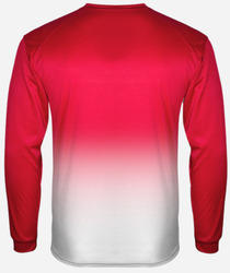 Badger Ombre Performance Long Sleeve Tee back view in Red