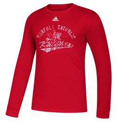 adidas Youth Amplifier Long Sleeve Tee in Power Red with Screen Print Design, Front View