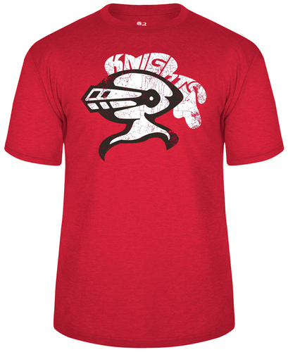 Badger Tri-Blend Tee front view in Red with Screen Print Design