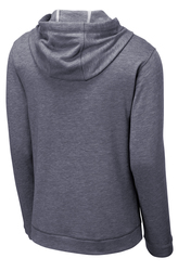 Sport-Tek Tri-Blend Wicking Fleece Hooded Pullover back view in Navy