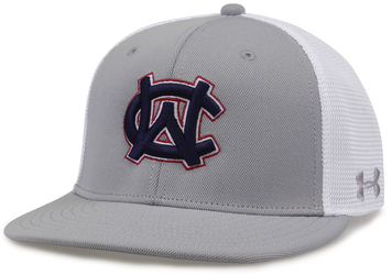 Front View of Custom Embroidered Under Armour Meshback Armour Choice Hat in Baseball Grey